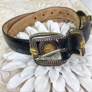 Brighton Roman coin belt black alligator embossed